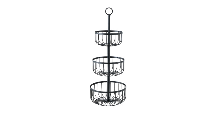 Boltze Etagere Cobo 60 cm: dreistufiger Hängeständer mit runden Drahtkörben und einem oberen Schlaufengriff.