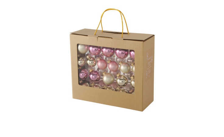 Weihnachtskugel 42er-Set aus Glas in Gold und Rosa in einer Box.