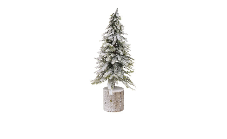 Weihnachtsbaum 55 cm aus grünen Kunststoff Tannen und einem Unterboden aus Holz.