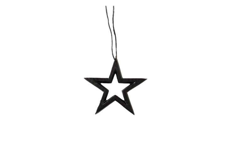 Stern 10 cm aus Aluminium in schwarz mit einer Schnur.