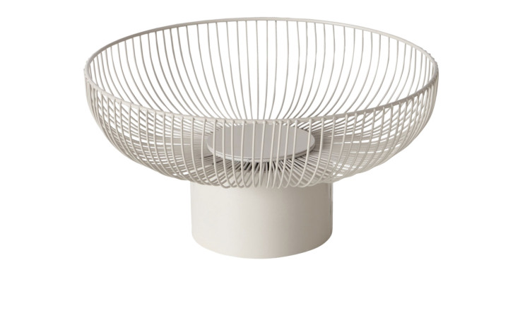 Schale Cindy 38 cm: Moderne Obstschale aus beigem Metalldraht, 20 cm hoch, mit breiter Öffnung und massivem zylindrischen Boden.