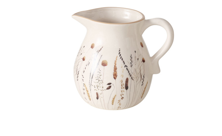 Vase Jelena, 15x18,5x21 cm, cremefarben mit Henkel und mehrfarbigem botanischem und floralem Dekor.