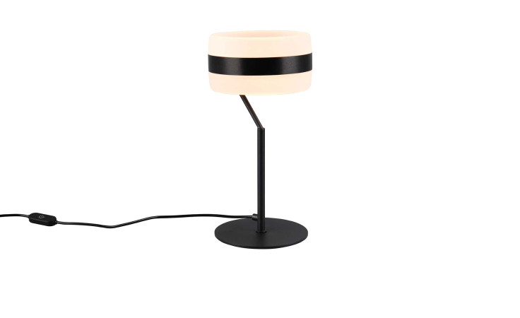 Trio LED-Tischleuchte Dios 30 cm in Schwarz Metall mit rundem weißem Schirm & schwarzem Streifen; Leuchtmittel inkl.
