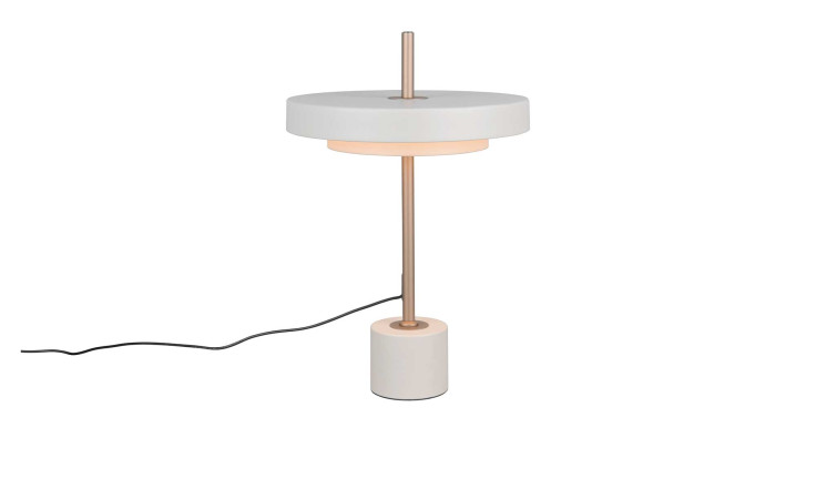 Trio LED-Tischleuchte Keaton 45,5 cm: Gold-Metallstiel, runder weißer Schirm, Leuchtmittel inklusive.