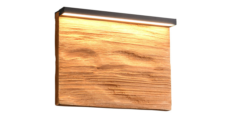 Die Trio LED-Wandleuchte Kalea 20 cm ist eine hölzerne Wandleuchte mit strukturierter Oberfläche und oberseitigem LED-Streifen, Leuchtmittel inklusive.