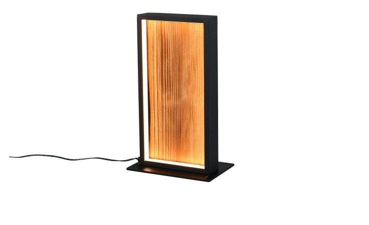 Trio LED-Tischleuchte Kalea 30 cm: modernes Rechteck-Design, schwarzer Rahmen, Holz-Akzente, Leuchtmittel inklusive.