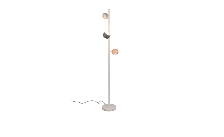 Die Musterring LED-Stehleuchte MR-Cannon 150 cm ist eine moderne beigefarbene Leuchte mit 3 farbigen Schirmen und Glühbirnen im Lieferumfang.