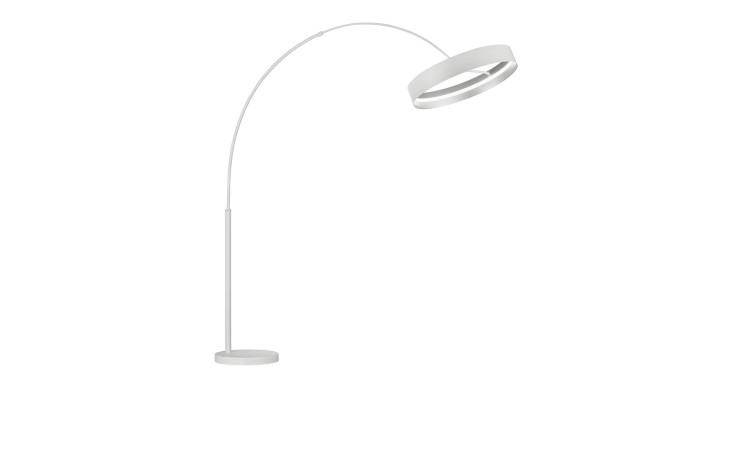 Moderne LED-Stehleuchte MR-Loop 200 cm von Musterring aus weißem Metall, incl. Leuchtmittel und rundem Sockel.