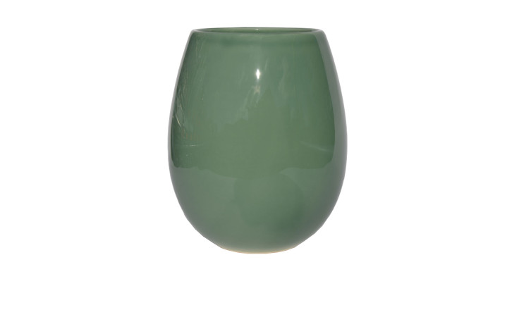 Glänzende Vase 18 cm in salbeigrün, abgerundete Form-ideal für moderne Dekoration.