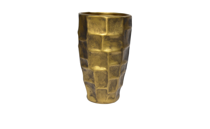 Hohe Vase (27 cm) aus Altgold mit einem strukturierten, karierten Muster - ideal für moderne Dekorationen.