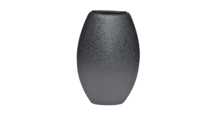Hohe, ovale Vase (32 cm) mit einer strukturierten, matten Oberfläche auf weißem Hintergrund.
