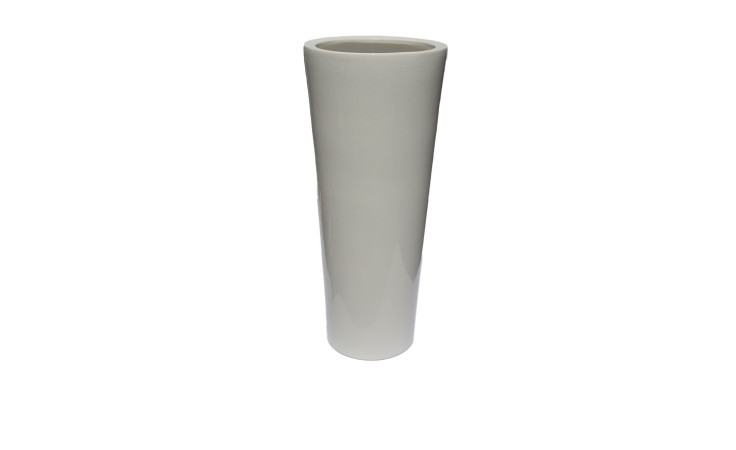 Hohe, zylindrische Bodenvase 55 cm in Weiß, aufrecht stehend auf einem schlichten weißen Hintergrund.