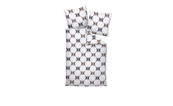 Mako-Satin-Bettwäsche J.D. 135x200 cm in schwarzen und grauen geometrischen Kreisen, inklusive Kissenbezug und Bettdeckenbezug.