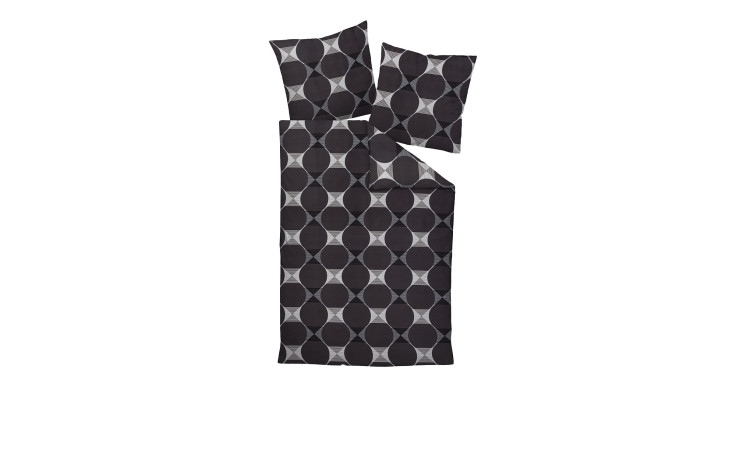 Schwarz/graue Mako-Satin-Bettwäsche J.D. 155x220 cm Set mit geometrischem Muster, 1 Bezug & 2 Kissenbezüge.
