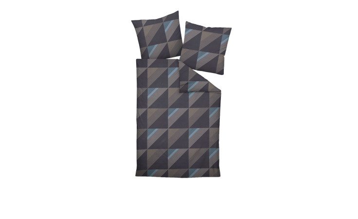 Mako-Satin Bettwäsche 87065 J. D. in der Größe 135 x 200 cm und in der Farbausführung anthrazit, beige, blau kariert und liniert