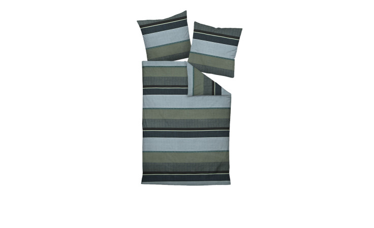 Mako-Satin Bettwäsche 98085 Moments in der Größe 155 x 200 cm, mit grünen und blauen Streifen