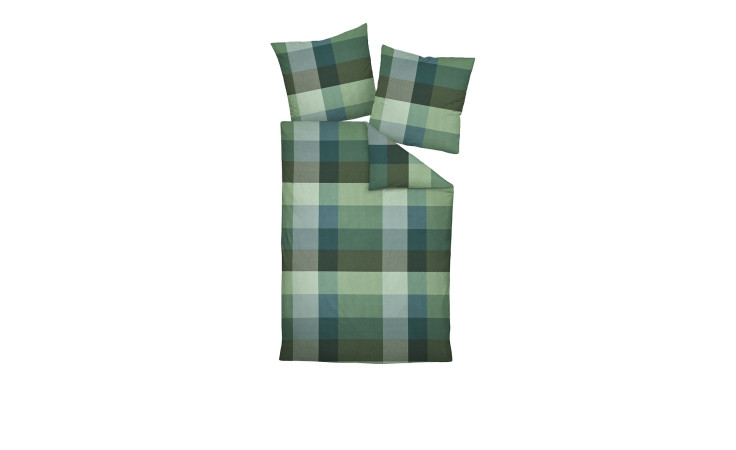 Biber Bettwäsche 135 x 200 cm Grün/Blau Set mit Bettdecke und Kopfkissenbezug auf weißem Grund.