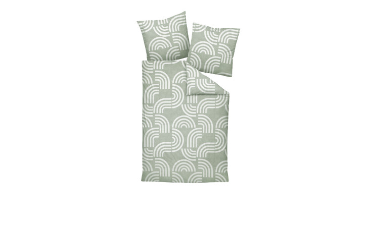 Biber Bettwäsche Davos 155 x 220 cm in Salbeigrün mit weißen Halbkreisen; inklusive Bettbezug und 2 Kissenbezügen.