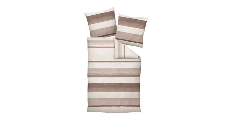 Biber Bettwäsche Davos 155 x 220 cm gestreiftes beige-braunes Bettwäscheset mit Bettbezug und Kopfkissenbezügen.