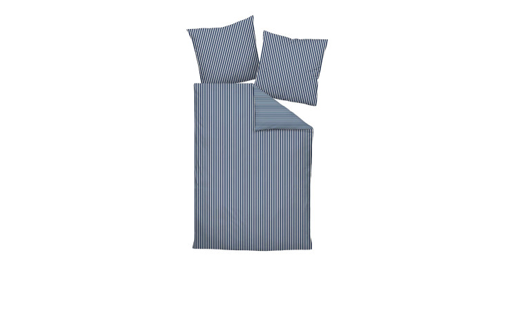 Satin-Bettwäsche 155 x 220 cm Marine-Set mit zwei passenden Kissen, abgebildet auf weißem Hintergrund.