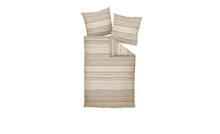 Biber Bettwäsche 155 x 220 cm Beige aus Naturfaser mit Streifen, incl. Bettdecke und zwei Kissen.