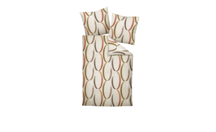 Taupe Biber Bettwäsche 155x220 cm Siena, mit Kissenbezug und abstraktem braun-grünem Ovalmuster.