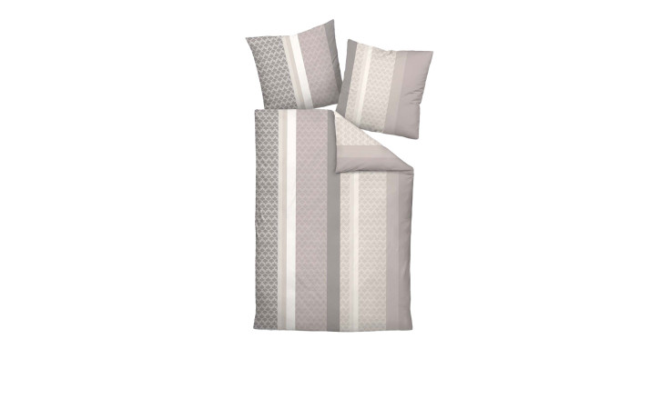 Biber-Bettwäsche Davos 135x200 cm in beige, taupe & weiß gestreift, weiche Naturfaser, inklusive zwei Kissenbezügen.