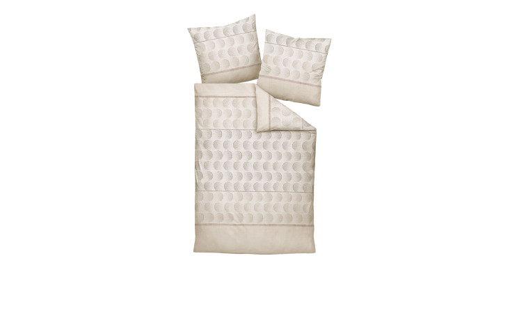 Satin-Bettwäsche Palermo 135 x 200 cm mit geometrischem Muster, Bettdecke und Kissen auf weißem Hintergrund.