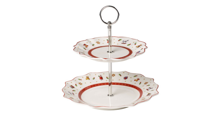 Etagere Toy's Delight 24 cm in weiß 2-stöckig mit weihnachtlichen Motiven.