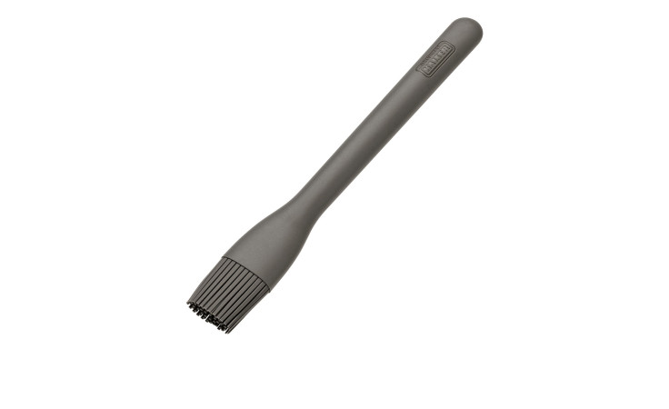 Der graue Backpinsel Kaiserflex von Kaiser mit langem Griff ist kompakt und liegt auf weißem Hintergrund.