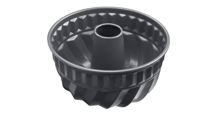 Kaiser Gugelhupfform La Forme Plus, 22 cm, mit Mittelrohr und geriffelten Seiten, stahlgrau lackiert.