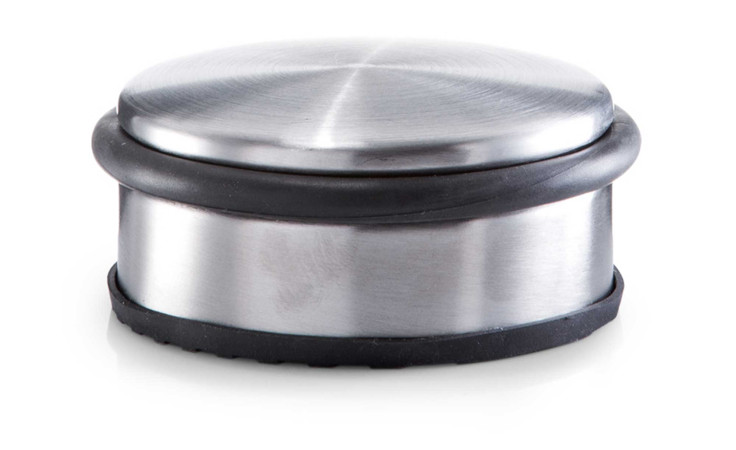 Türstopper 10 x 4,5 cm, silberfarbenes Metall mit Gummikante, ideal für Dekoration, auf weißem Hintergrund gezeigt.