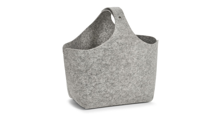 Aufbewahrungskorb 36 x 22 x 47 cm mit Griff und offenem Deckel, montiert und auf weißem Hintergrund stehend.