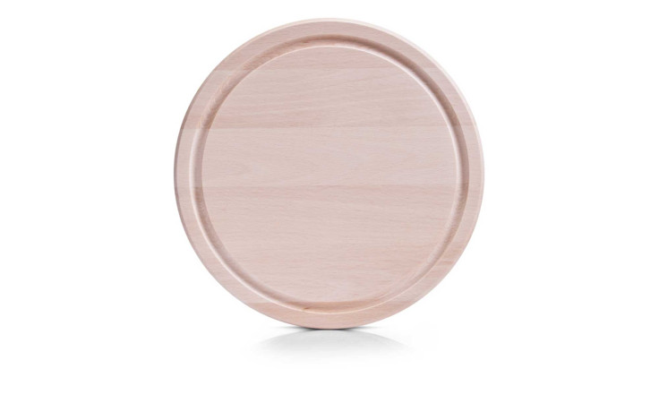 Beiger Vesperteller 25 cm aus Holz mit flacher Rille auf weißem Hintergrund fotografiert.