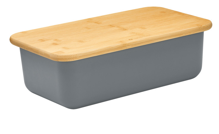 Brotkasten Loft eckig 40 cm aus Kunststoff mit Bambusdeckel, abgebildet vor weißem Hintergrund.
