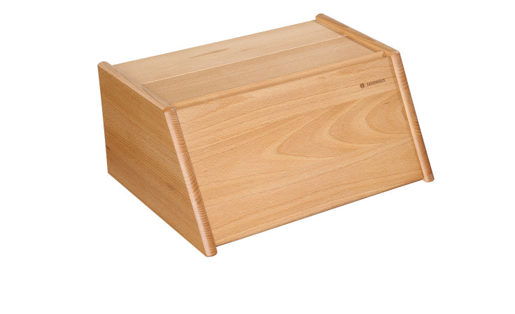 Der Brotkasten Montana 40 cm ist ein hölzerner Brotkasten in warmen Holzfarben mit schrägem Deckel, abgebildet auf weißem Hintergrund.