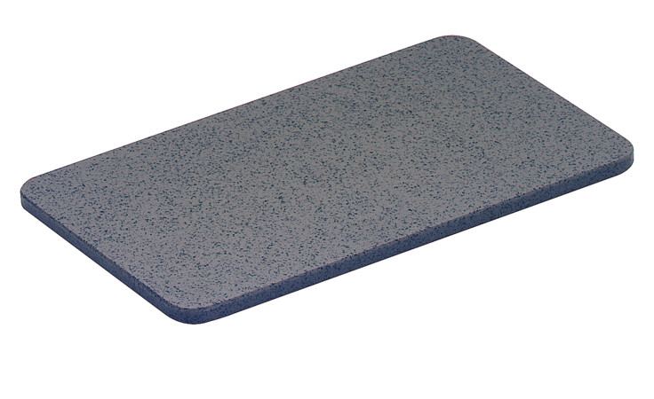 Das Frühstücksbrett Profi 16 x 25 cm, eine rechteckige anthrazitfarbene Steinplatte, steht auf einem weißen Hintergrund.