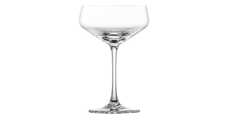 Das Cocktailglas Echo ist ein transparentes Glas mit langem Stiel, runder Schale (11 cm Durchmesser), auf einfarbig weißem Grund.