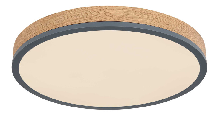 Globo LED-Deckenleuchte Doro 45 cm: Holzwerkstoff-Rand, schwarze Zierleiste, weißer Diffusor, Leuchtmittel inkl.