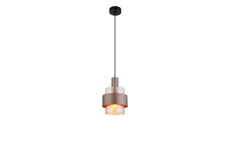 Globo Hängeleuchte Milley 150 cm: schwarze Schnur, Metallakzente, Glasschirm und freiliegende Glühbirne.