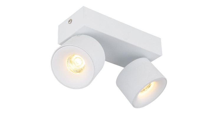 Globo LED-Strahler Rae 20,5 cm: weißer, moderner zweiflammiger Aluminiumstrahler, teilmontiert für eine einfache Installation.