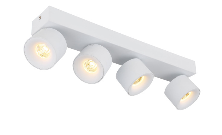 Der Globo LED-Strahler Rae 45,5 cm ist eine weiße Aluminium-Deckenleuchte mit 4 verstellbaren LED-Spots, Leuchtmittel inklusive.