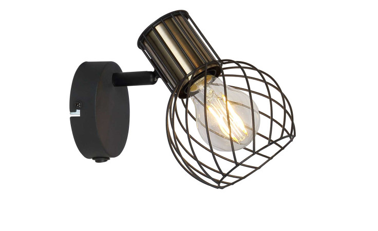 Globo Strahler Argusto 16,5 cm Wandleuchte mit offenem Drahtkäfig und sichtbarem Leuchtmittel.
