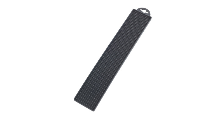 Abtropfmatte aus schwarzem Kunststoff, 42 cm, rechteckig mit Struktur-Oberfläche und Aufhängeloch.