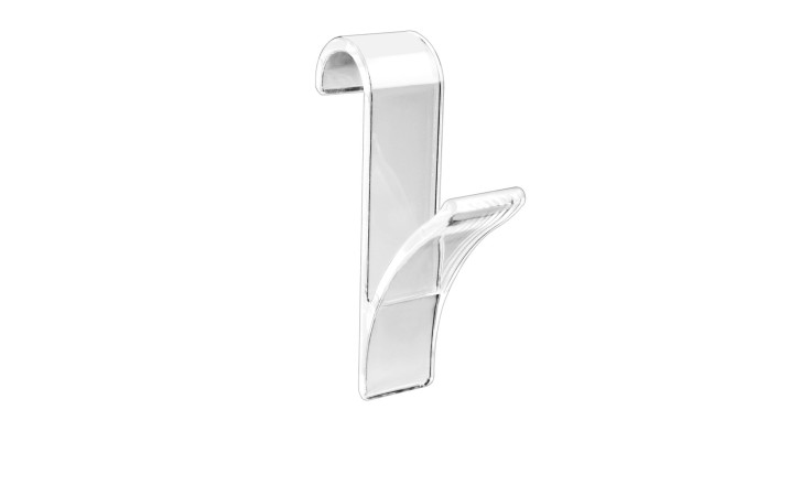 Das Haken 2er-Set: transparente Kunststoff-Türhaken mit gebogenen Armen, ideal zum Aufhängen von Dekorationen.