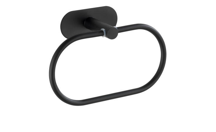 Handtuchring Turbo-Loc, oval, wandmontiert mit mattschwarzer Oberfläche, isoliert auf weißem Hintergrund.