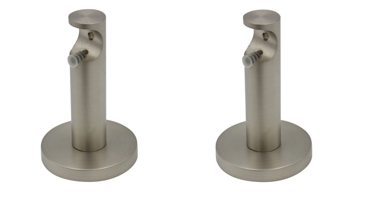 Zwei Gardinenträger Function 2er-Set 6,5 cm / 16 mm, jeweils mit Rundfuß, Zapfen und Schraube in Edelstahl-Optik.