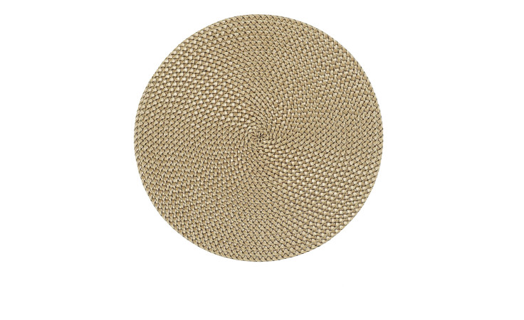 Tischset Korb: Rundes gewebtes beiges Tischset, Spiralmuster, Kunststoff, 38 cm Durchmesser.