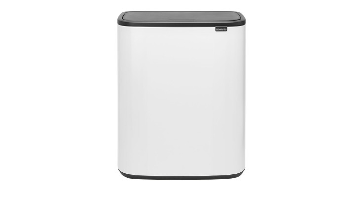 Abfalleimer Bo 2 x 30 l: weiß, rechteckig, Kunststoff, schwarzer Deckel/Boden, auf weißem Hintergrund.