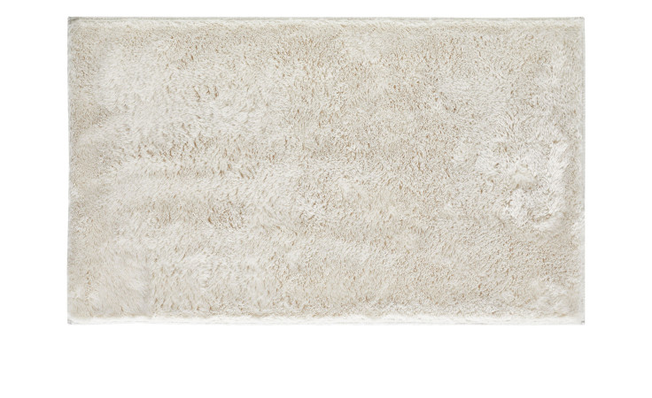 Der andiamo Badematte Florida 60 cm ist ein beiger, rechteckiger Zottelteppich mit weicher Haptik auf weißem Hintergrund.